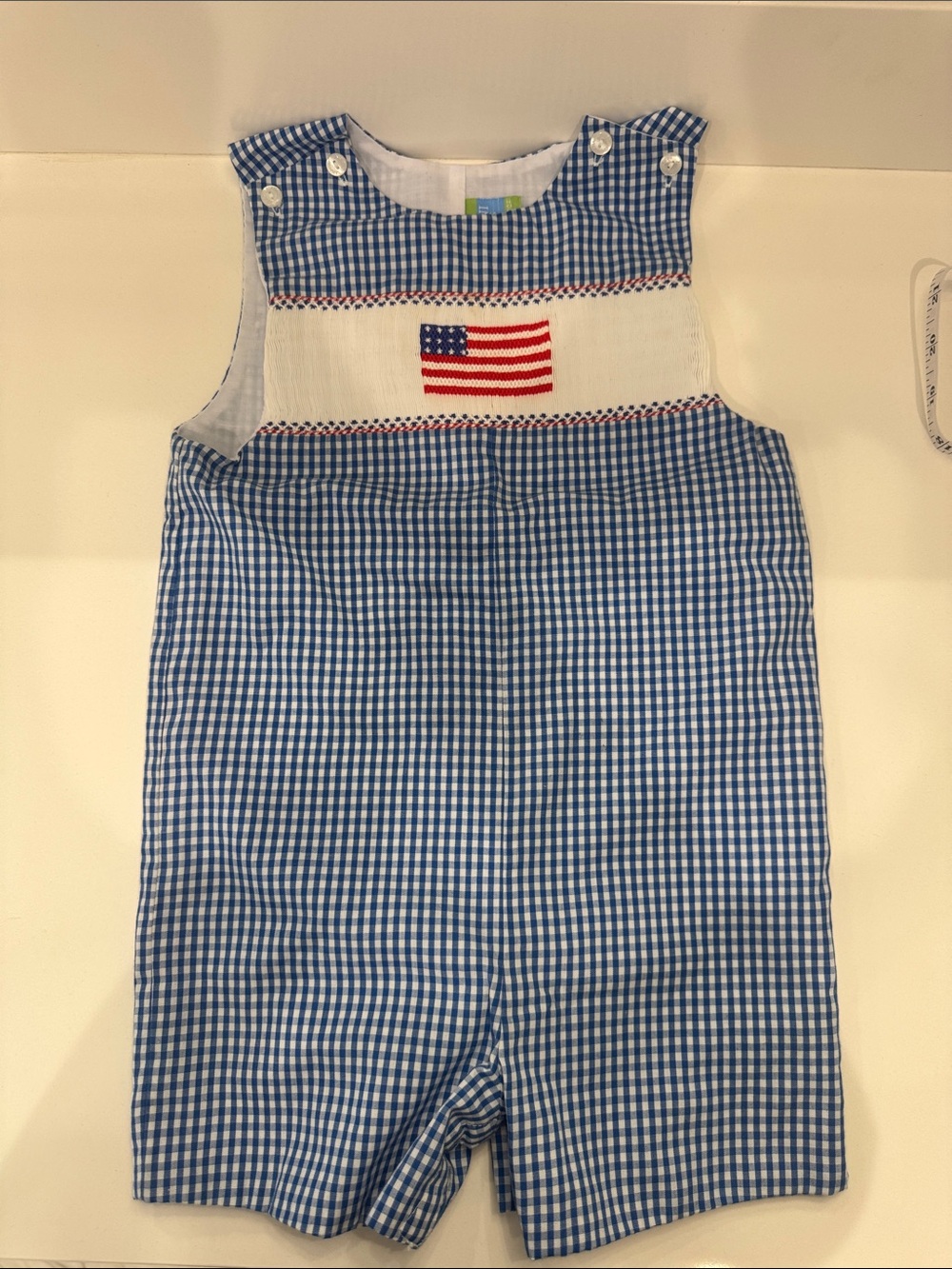 Valani Blue and White Gingham American Flag Romper size 3